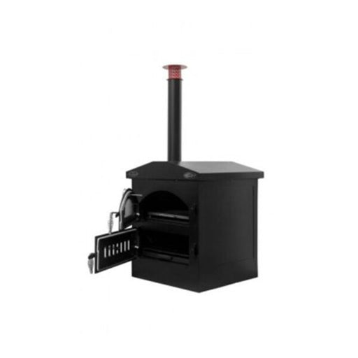 Close-up of Sunterra Outdoor Wood Fired Oven doors showing heat resistant handles and ventilation controls