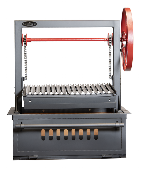 Sunterra Outdoor Santa Maria BBQ Grill (SM30-1G) with single red crank wheel, adjustable stainless grate, and vented drop-in firebox
