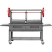 Front view of Sunterra Outdoor Santa Maria BBQ Grill with cart, dual red flywheels, adjustable grates, and lower storage shelf