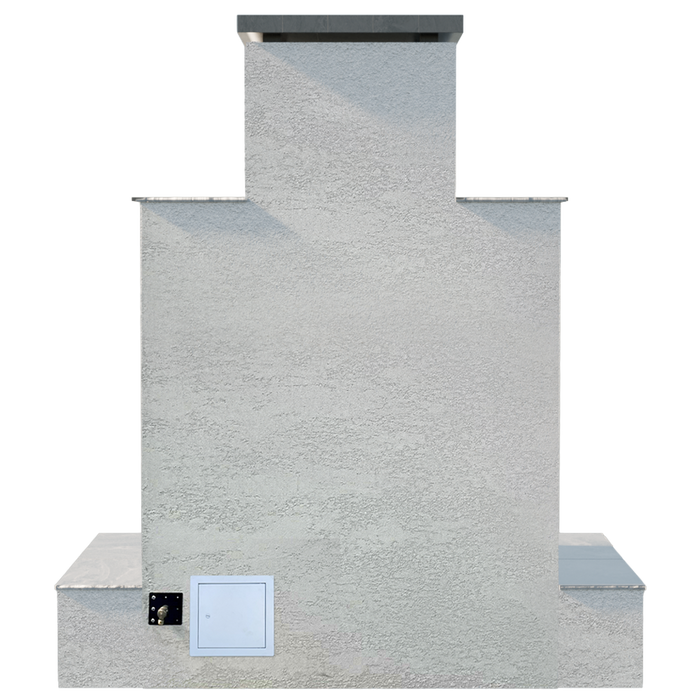 Rear view of the Cal Flame Escape Fireplace Tahiti model showing stucco surface and access panel.