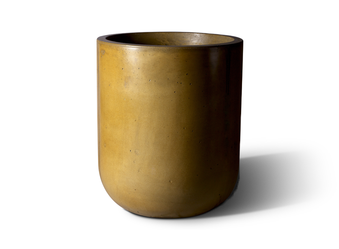 Slick Rock Concrete Bell Tall planter, 32 in. round cylinder in golden ochre stained concrete