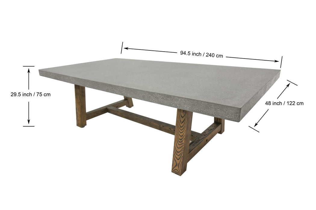 Top view of Elementi Seine Series rectangular dining table with dimensions labeled, emphasizing its spacious surface.