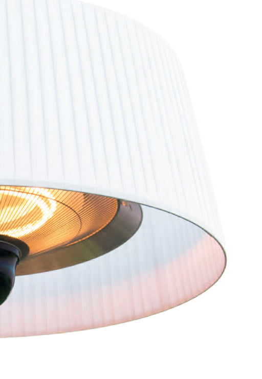 The underside view of the Sol Pendant Electric Heater, showcasing the heating element that provides a warm ambiance.