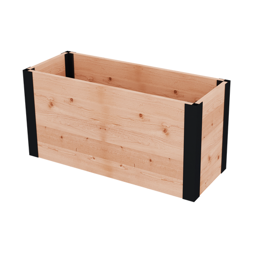 Outdoor Living Today 4x1.5 Urban Raised Garden Bed made of natural cedar wood with black corner brackets for modern backyard or patio gardening.