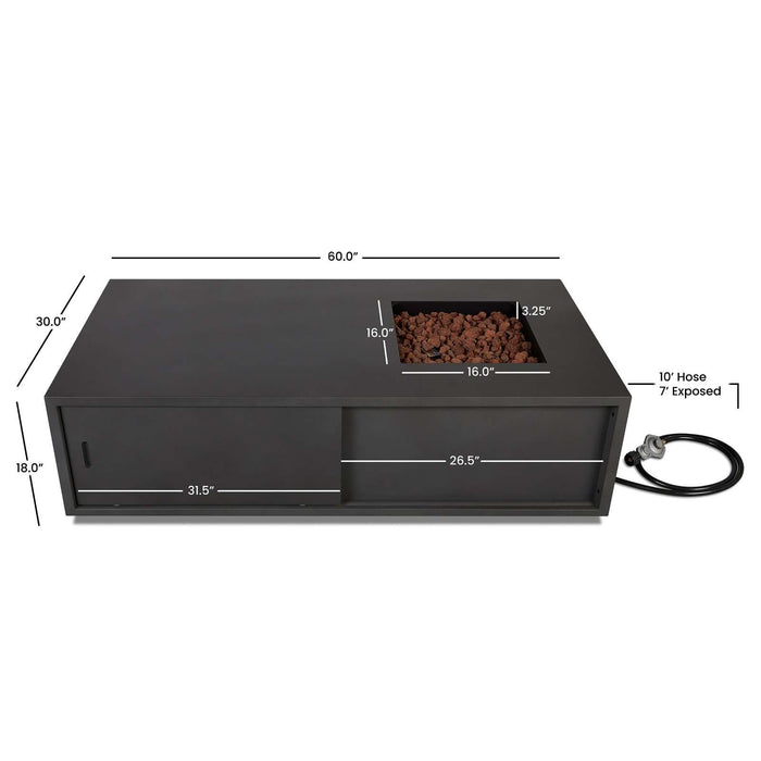 Vance fire table dimensions diagram 60 wide 30 deep 18 tall propane fire table