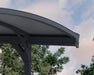 Close-up of the Canopia Vitoria 5000 10x16 Carport's roof panel system, showing the sturdy, curved design and seamless polycarbonate roof attachment.