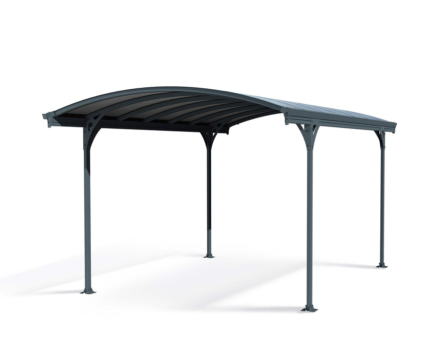 Side view of the Canopia Vitoria 5000 10x16 Carport, highlighting the open, streamlined structure.