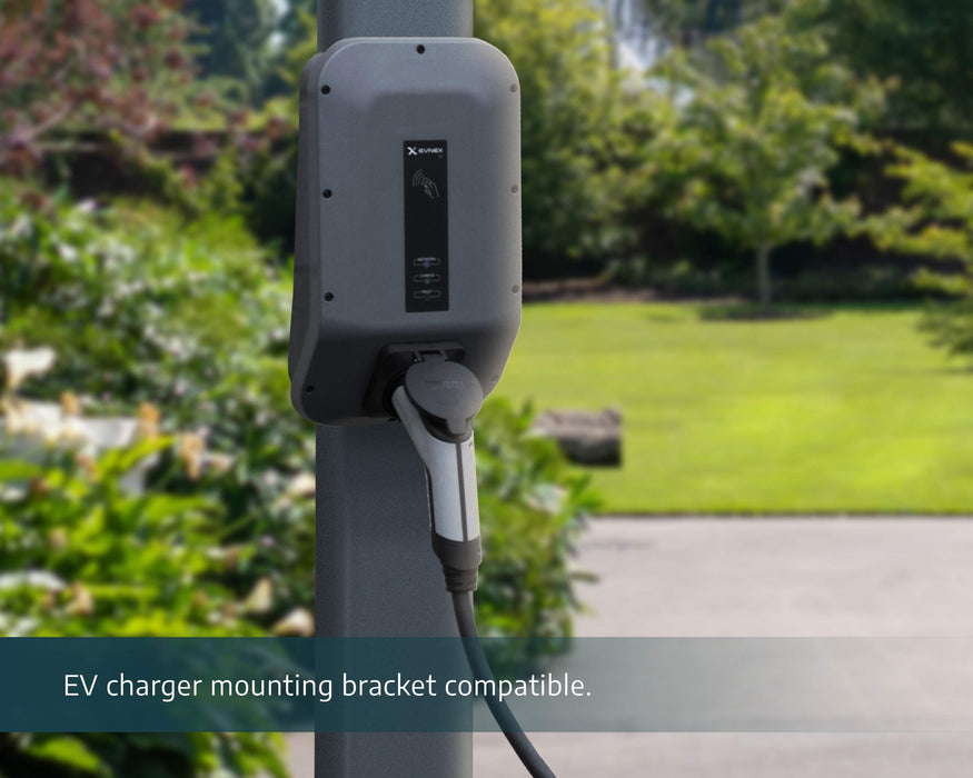 Close-up of an electric vehicle charging station mounted to a post of the Canopia Vitoria 5000 10x16 Carport, showcasing EV charger compatibility.