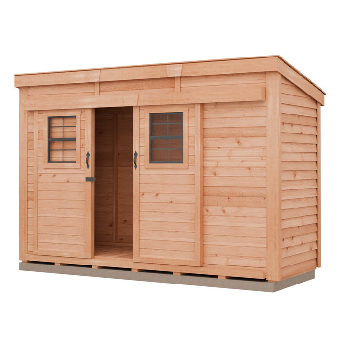 Western cedar roof on GardenSaver 12×4 with Sliding Doors