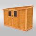 A rendered image of the Outdoor Living Today Spacesaver 12x4 Storage Shed with Shingles
