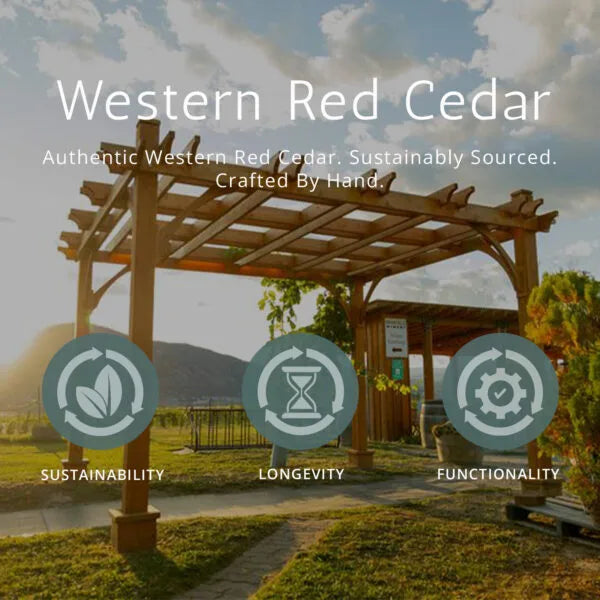Western red cedar pergola highlighting sustainably sourced cedar material and natural durability