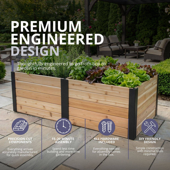 Closeup detail of the 6x3 Urban Raised Garden Bed's western red cedar wood grain and joinery construction.