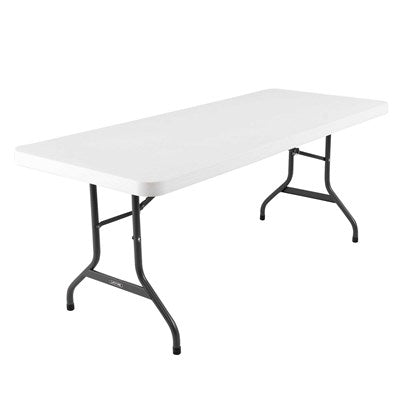 White Lifetime 6-foot folding table with heavy-duty steel legs and smooth polyethylene top for indoor and outdoor use