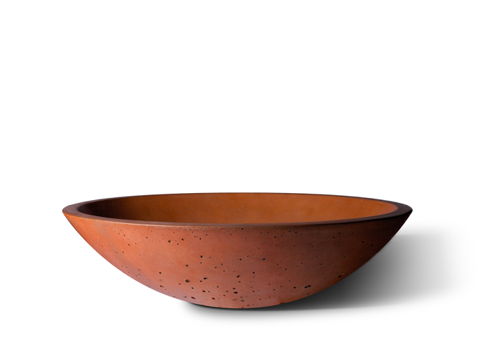 Slick Rock Classic Catch 42 in. wide low concrete bowl planter in coral orange
