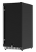 Angled view of the Wildfire 15-inch outdoor fridge with a black stainless steel sleeve, featuring a sleek vertical handle and modern design.