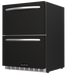 Side view of the Wildfire 24-inch dual drawer fridge with a black stainless steel sleeve, showcasing its two spacious drawers and polished handles."