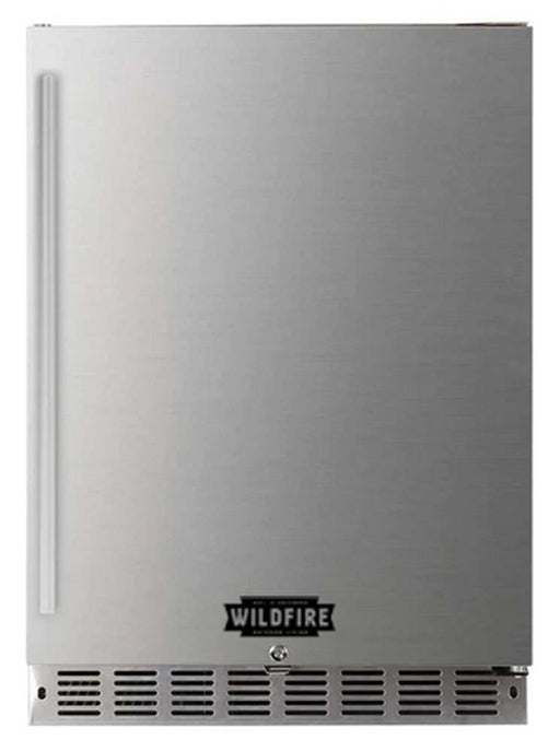 Front view of the Wildfire 24-inch outdoor fridge, featuring a modern stainless steel exterior and high-quality craftsmanship.