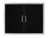 Front view of the Wildfire 30x24-inch black stainless steel double doors, featuring sleek handles and a modern design.