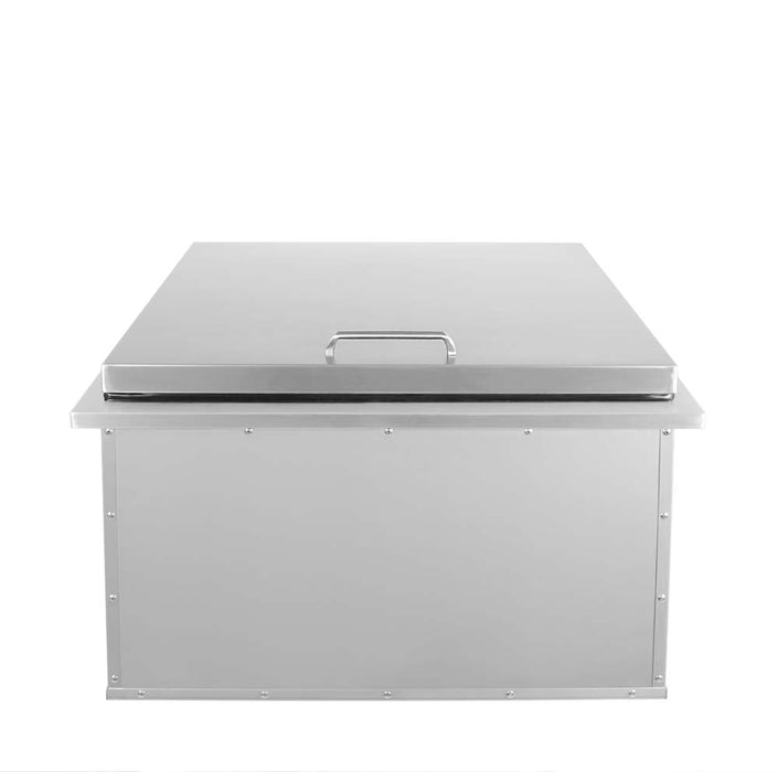 Front view of the closed Wildfire ice chest, highlighting its seamless stainless steel construction.