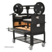 Sunterra 48-inch Argentine side brasero grill with a windbreak panel installed around the dual grate cooking area.