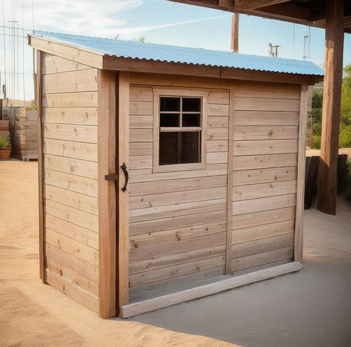 Solid wooden build of SpaceSaver 8x4 shed with sliding door, product close-up