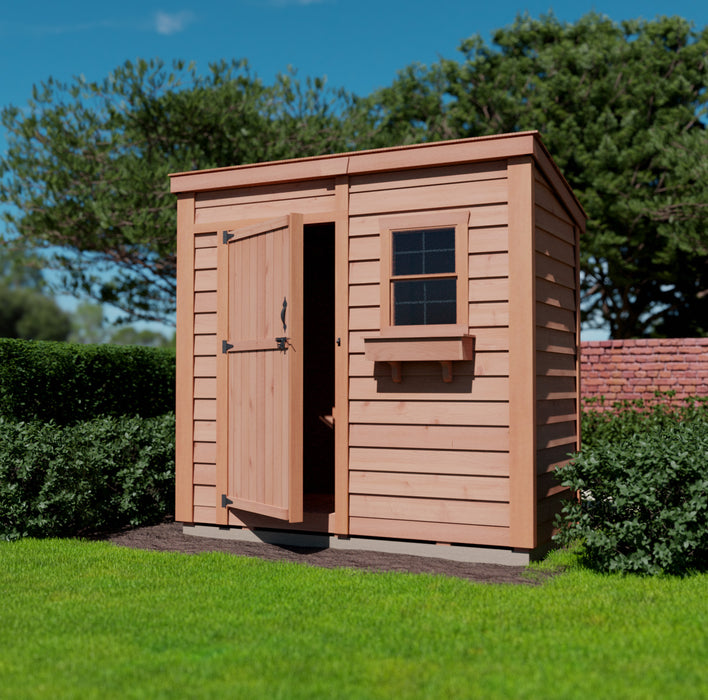 Compact and functional 8x4 foot single-door wooden garden shed, top view, perfect for optimizing outdoor space.