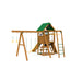 Rear angle of Playstar Highland Bronze wooden swing set showing slide, clubhouse, and ladders
