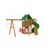 Rear view of Playstar Highland Gold wooden playset with swings, ladder, and enclosed spiral slide
