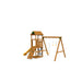 Backyard wooden playset with yellow slide and swings from the Playstar Trainer Starter series