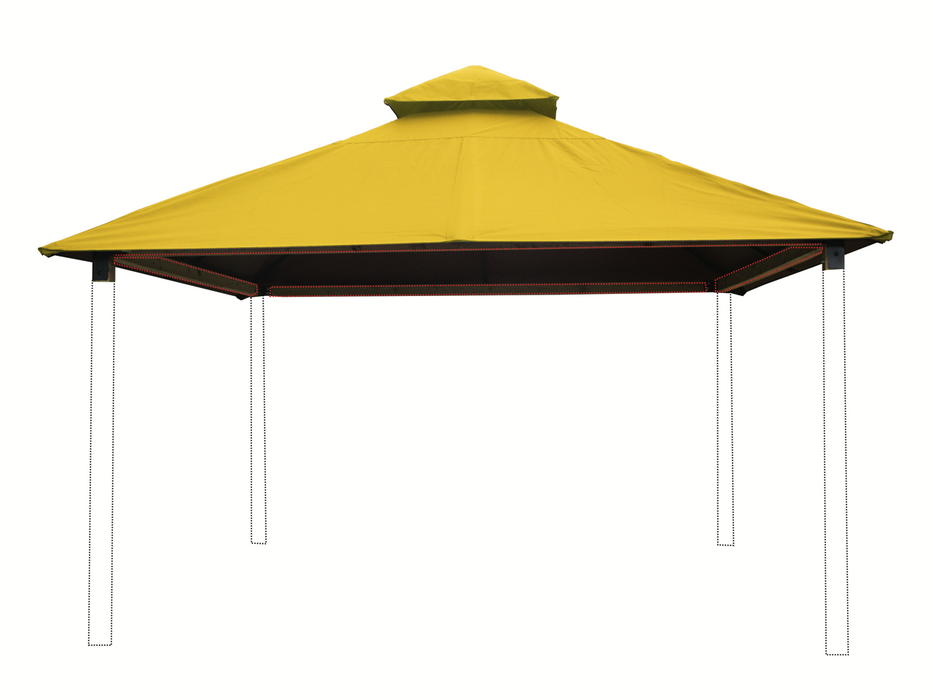 Riverstone ACACIA Gazebo Roof Framing and Mounting Kit with yellow OutDURA canopy shown in full roof view with metal frame support.