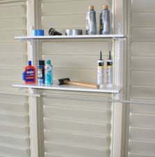 Duramax shelf kit 12"x50", SKU 08632, with cleaning supplies organized on the shelves, demonstrating utility and space management.