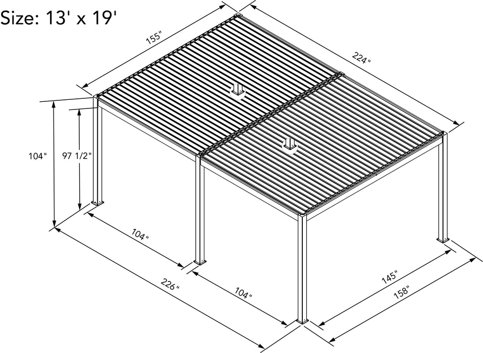 A drawing of a 13x19 Villa Pergola specifications