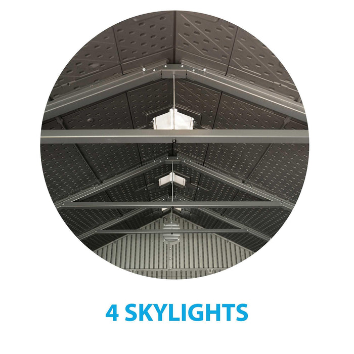 4 skylights included in the ceiling of a barn.