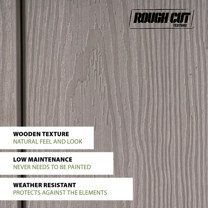 Wall details of a storage shed featuring wooden texture, low maintenance, and weather resistance