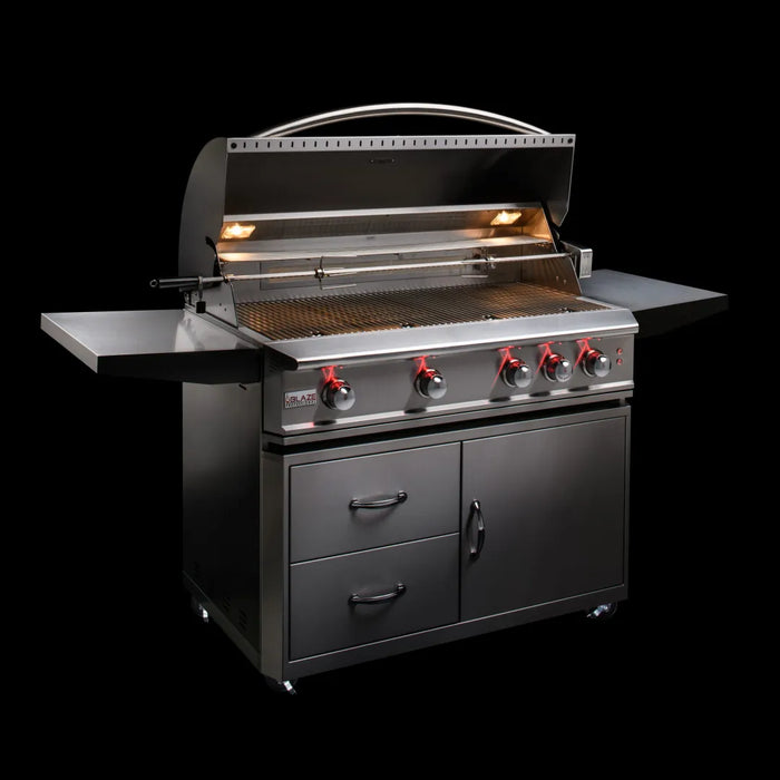 A Blaze Grills Professional LUX 3-4 Burner Built-In Gas Grill With Rear Infrared Burner with a black background.