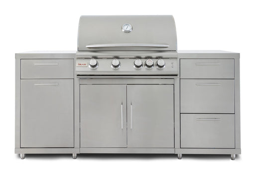 A Blaze Grills Stainless Steel Island with drawers and cabinets, perfect for your BBQ island setup.