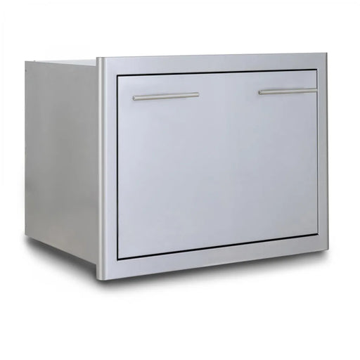 A Blaze Grills 30-Inch Insulated Ice Drawer with a handle, perfect for outdoor kitchens and storing cold beverages.