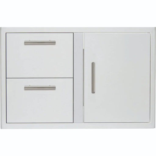 A white Blaze Grills 32-Inch Access Door & Double Drawer Combo cabinet, perfect for storing kitchen essentials or organizing small items.