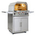 Blaze Grills 26-Inch Gas Outdoor Pizza Oven with the door closed and side shelves open, showcasing the oven's sleek design.