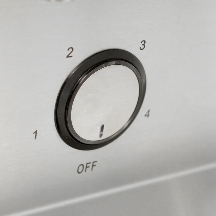 Detailed view of the variable control knob on the Blaze Grills 36-Inch Vent Hood, indicating different speed settings for precise ventilation control.