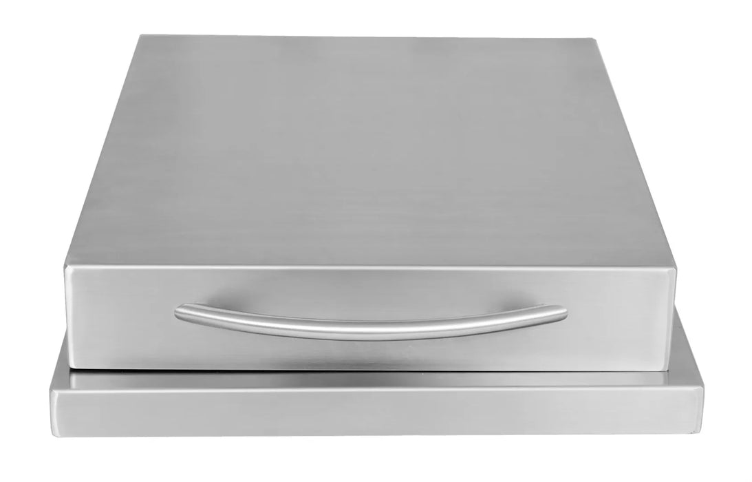 Blaze Grills drop-in single side burner with the drawer pulled open, revealing the storage space.