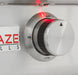 Close-up of the Blaze Grills logo and red illuminated control knobs on the 30-Inch Built-in LTE Griddle