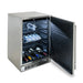 A Blaze Grills 24-Inch Outdoor Refrigerator with a stainless steel exterior and a door open.