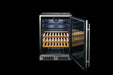 A Blaze Grills Glass Front Outdoor Beverage Cooler with shelves inside, made of 304-grade stainless steel.