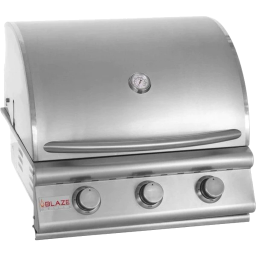 A Blaze Grills Prelude LBM 3-4 Burner Gas Grill with three burners that comes with warranty.