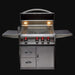 A Blaze Grills Professional LUX 3-4 Burner Built-In Gas Grill With Rear Infrared Burner with built-in gas and lights on.
