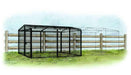  Conceptual sketch of the OverEZ Regular 8-foot Chicken Run, detailing its secure mesh construction and ample space for chickens, against a serene farm fence background.