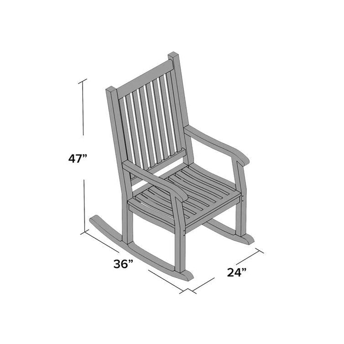 A drawing showing the durable construction of the Tortuga Outdoor Jakarta 3-Piece Wood Rocking Chair Set.