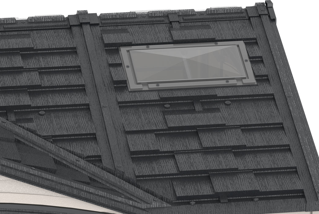 Duramax 10.5 x 8 Apex Pro w/ Foundation, 2 windows & side door - Backyard Oasis Sky-light-Glass close up detail