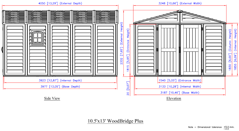 Duramax 10.5x13 Woodbridge Plus w/foundation - Backyard Oasis dimensions